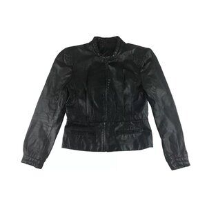 Berman's Womens Black 100% Leather Zip‎ Up Motorcycle Bomber Jacket Size 12